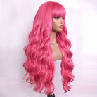 Body Wave Human Hair Wig with Bangs 100% Human Hair Wig – Bangs Style pink LINKTOWIG