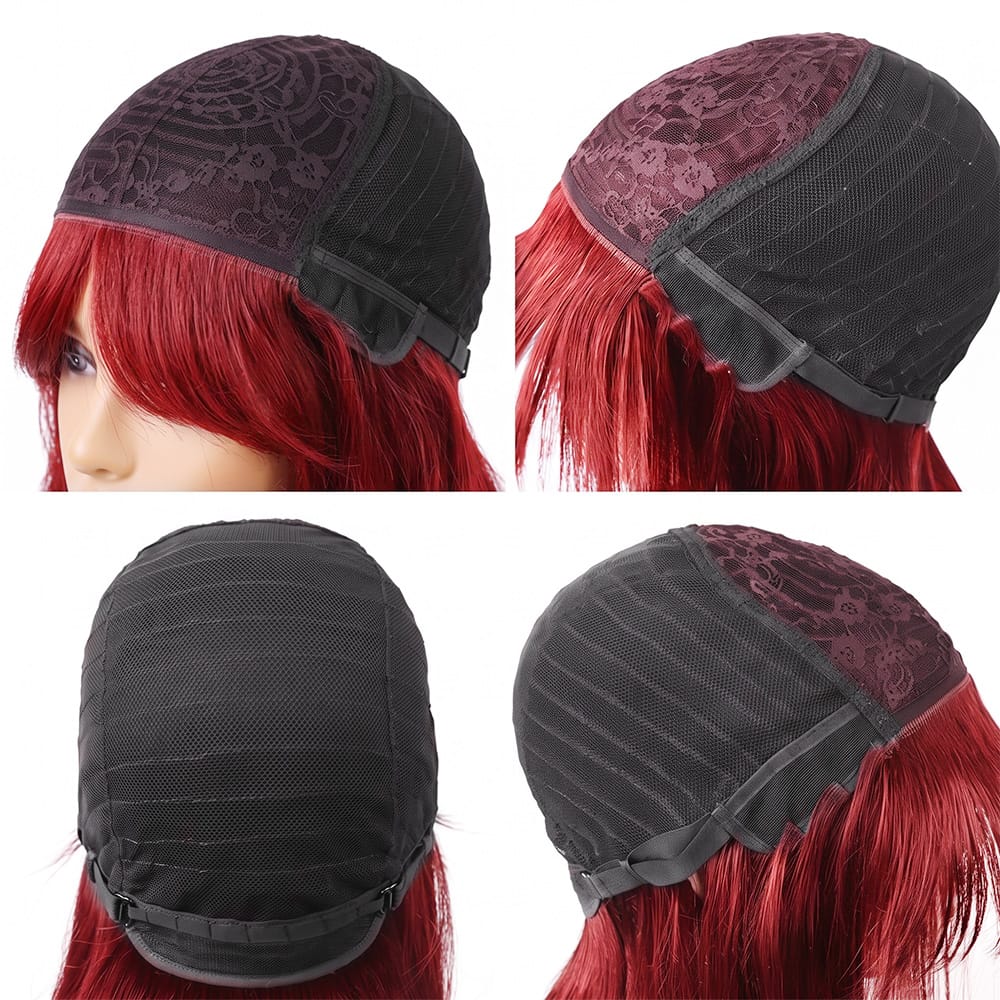 Body Wave Human Hair Wig with Bangs 100% Human Hair Wig – Bangs Style Ruby Red LINKTOWIG