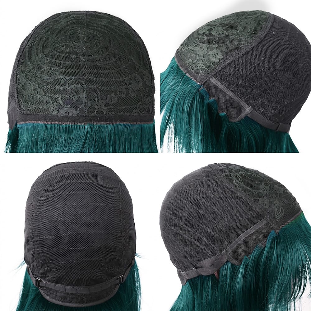 Body Wave Human Hair Wig with Bangs 100% Human Hair Wig – Bangs Style Teal Green LINKTOWIG