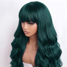 Body Wave Human Hair Wig with Bangs 100% Human Hair Wig – Bangs Style Teal Green LINKTOWIG