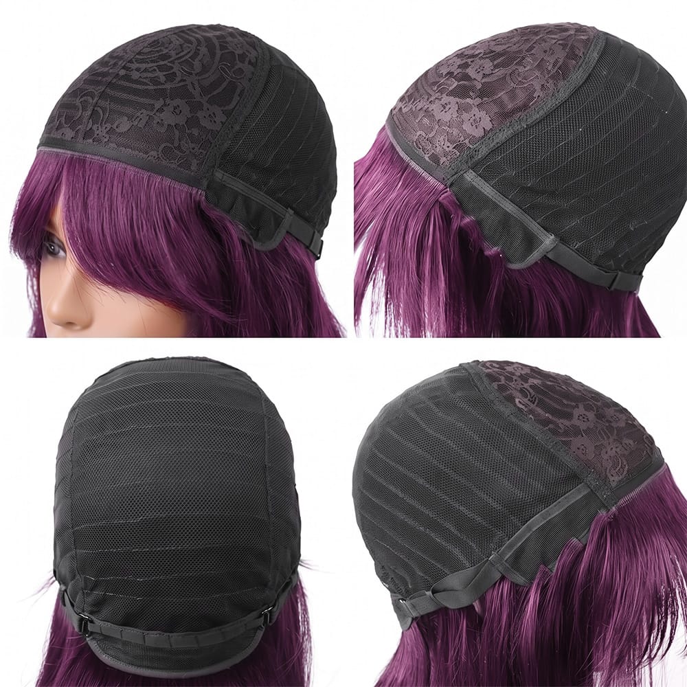 Body Wave Human Hair Wig with Bangs 100% Human Hair Wig – Bangs Style Violet Purple LINKTOWIG