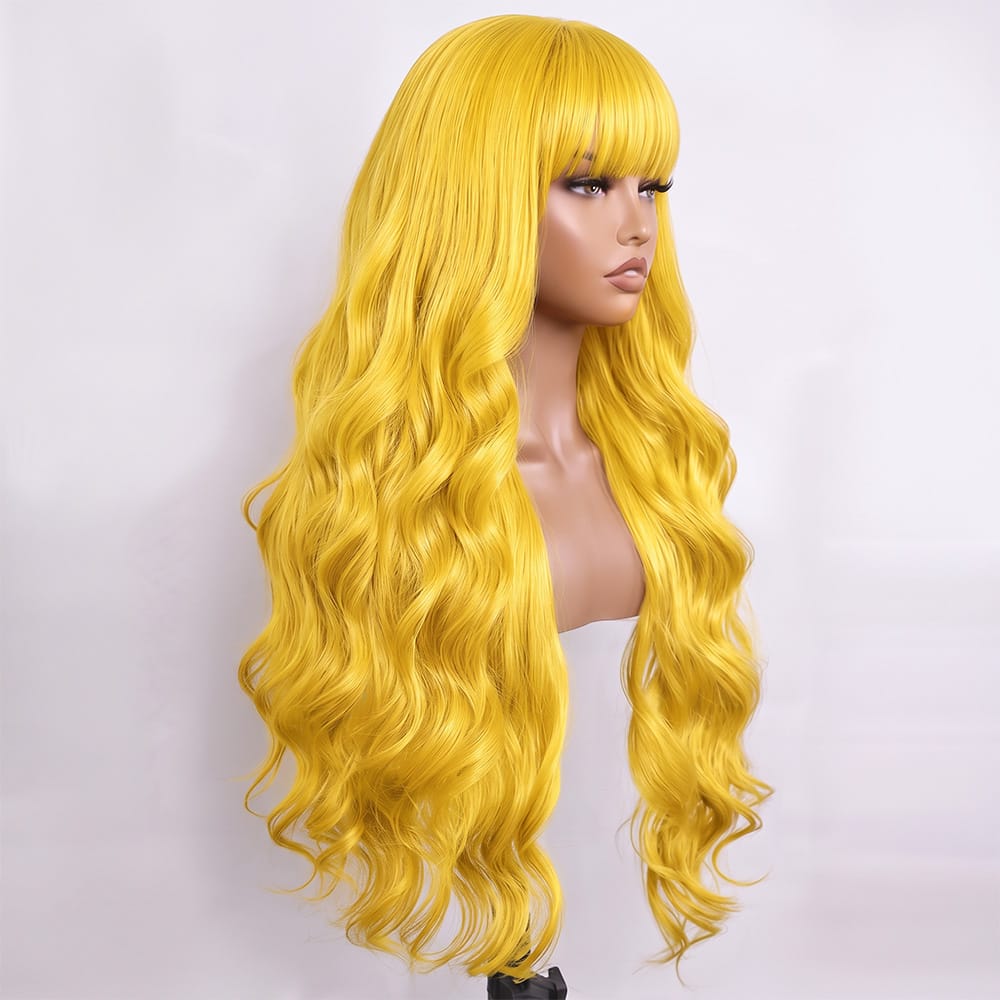 Body Wave Human Hair Wig with Bangs 100% Human Hair Wig – Bangs Style Yellow LINKTOWIG