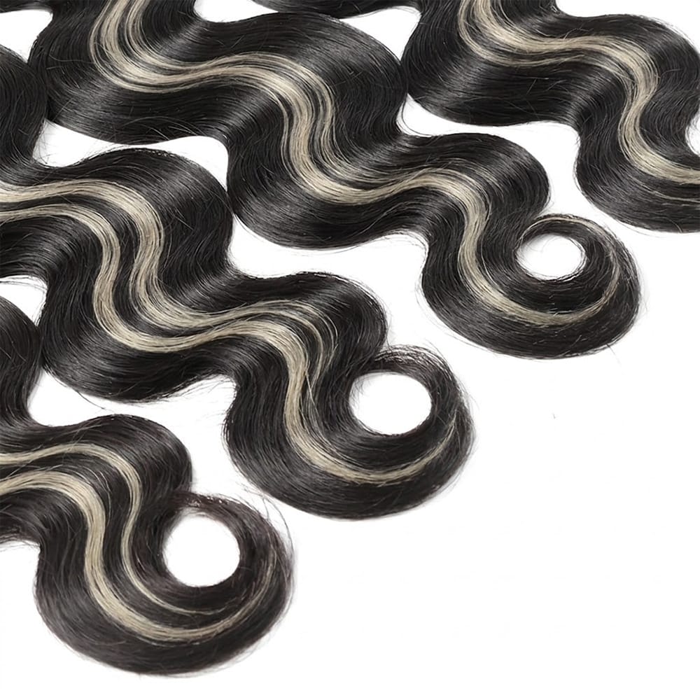 Body Wave Luxury Natural Hair Weft – 100% Virgin Human Hair / Wig Black and grey blended highlights LINKTOWIG