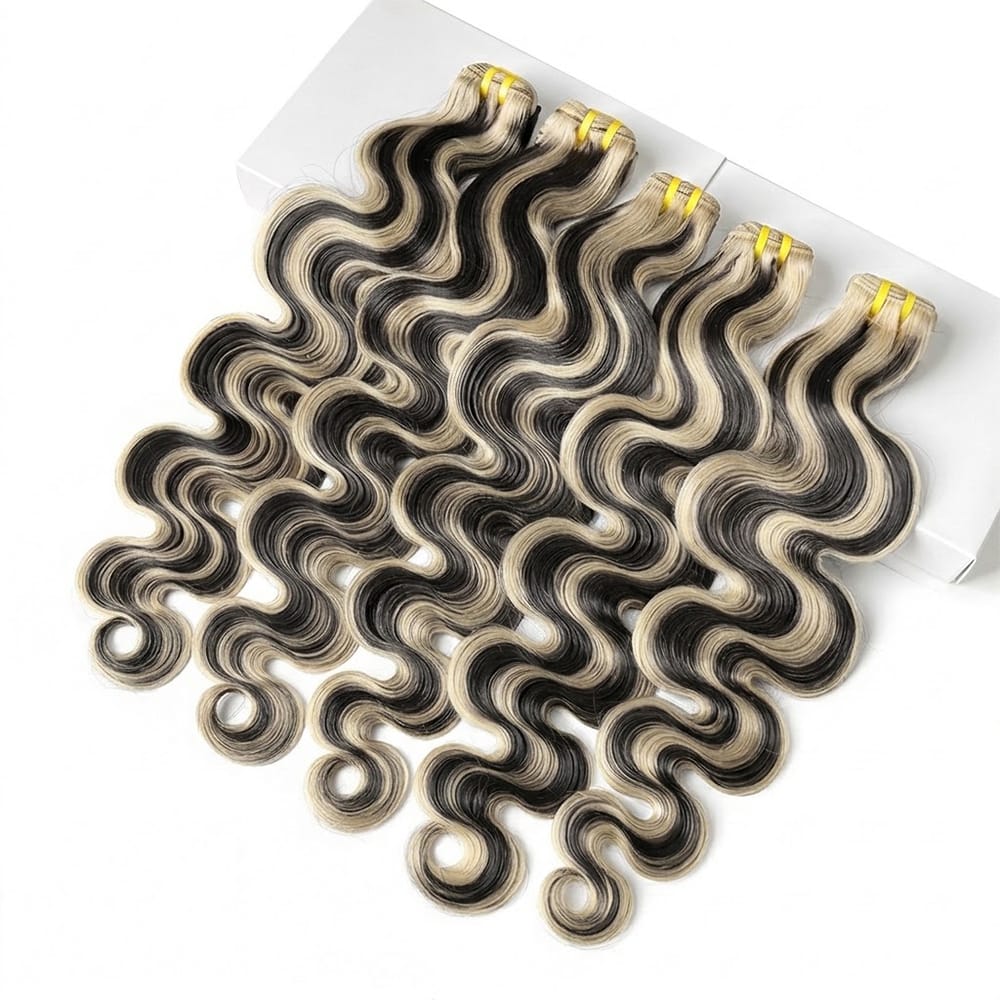 Body Wave Luxury Natural Hair Weft – 100% Virgin Human Hair / Wig Black and grey blended highlights LINKTOWIG