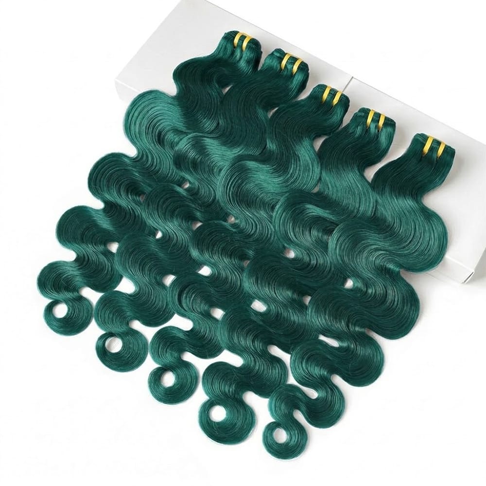 Body Wave Luxury Natural Hair Weft – 100% Virgin Human Hair / Wig Dark Emerald Green LINKTOWIG