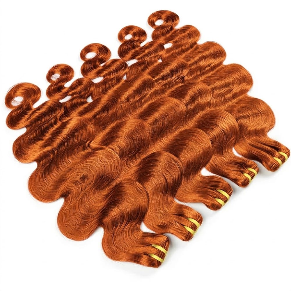 Body Wave Luxury Natural Hair Weft – 100% Virgin Human Hair / Wig Ginger Orange LINKTOWIG