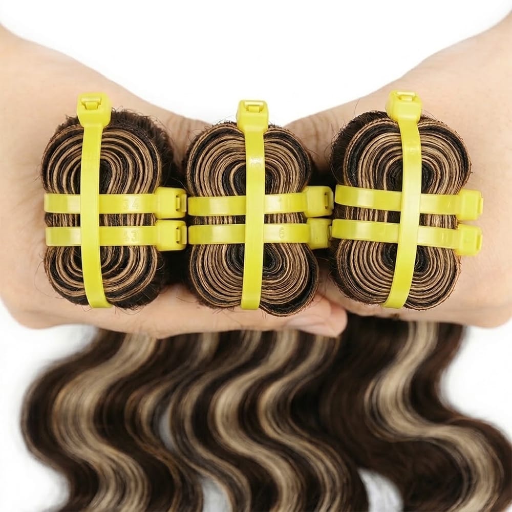 Body Wave Luxury Natural Hair Weft – 100% Virgin Human Hair / Wig Honey Blonde Highlights LINKTOWIG