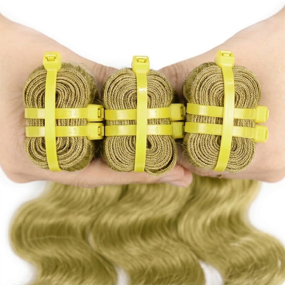 Body Wave Luxury Natural Hair Weft – 100% Virgin Human Hair / Wig Olive Green Blonde LINKTOWIG