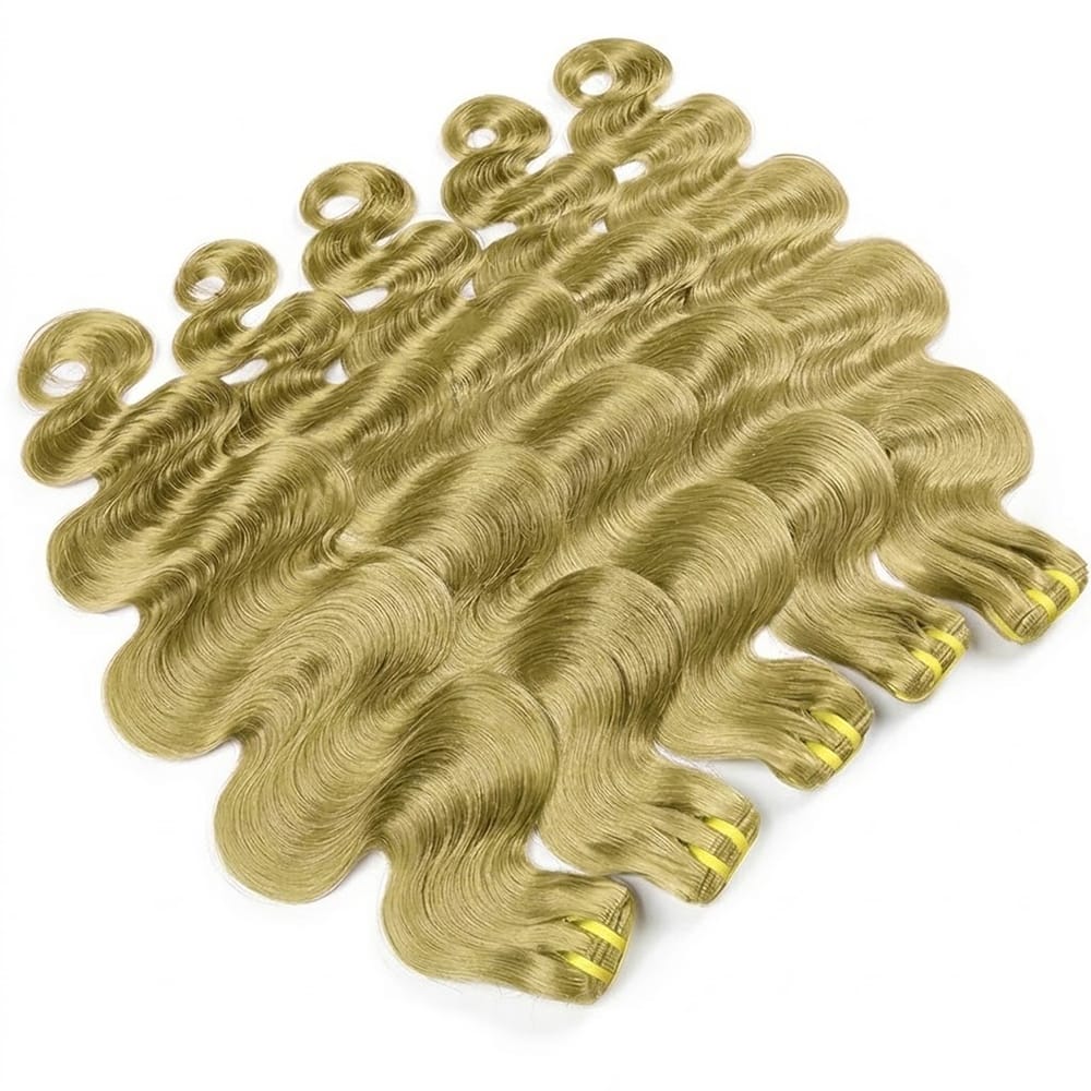 Body Wave Luxury Natural Hair Weft – 100% Virgin Human Hair / Wig Olive Green Blonde LINKTOWIG