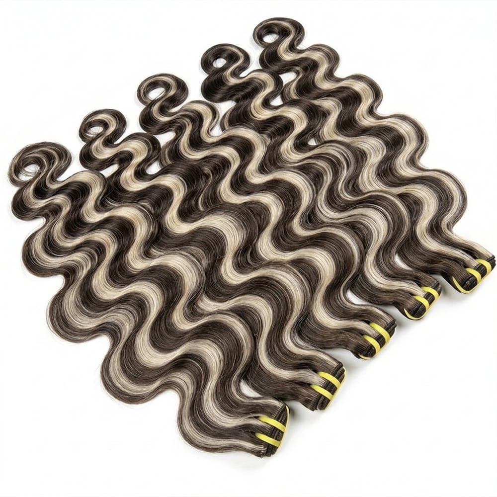 Body Wave Luxury Natural Hair Weft – 100% Virgin Human Hair / Wig Piano Highlight Silver Grey LINKTOWIG