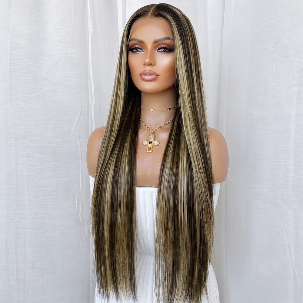 Bone Straight HD Lace Super Natural Lace Frontal Human Hair Wigs aramel Balayage Highlights LINKTOWIG
