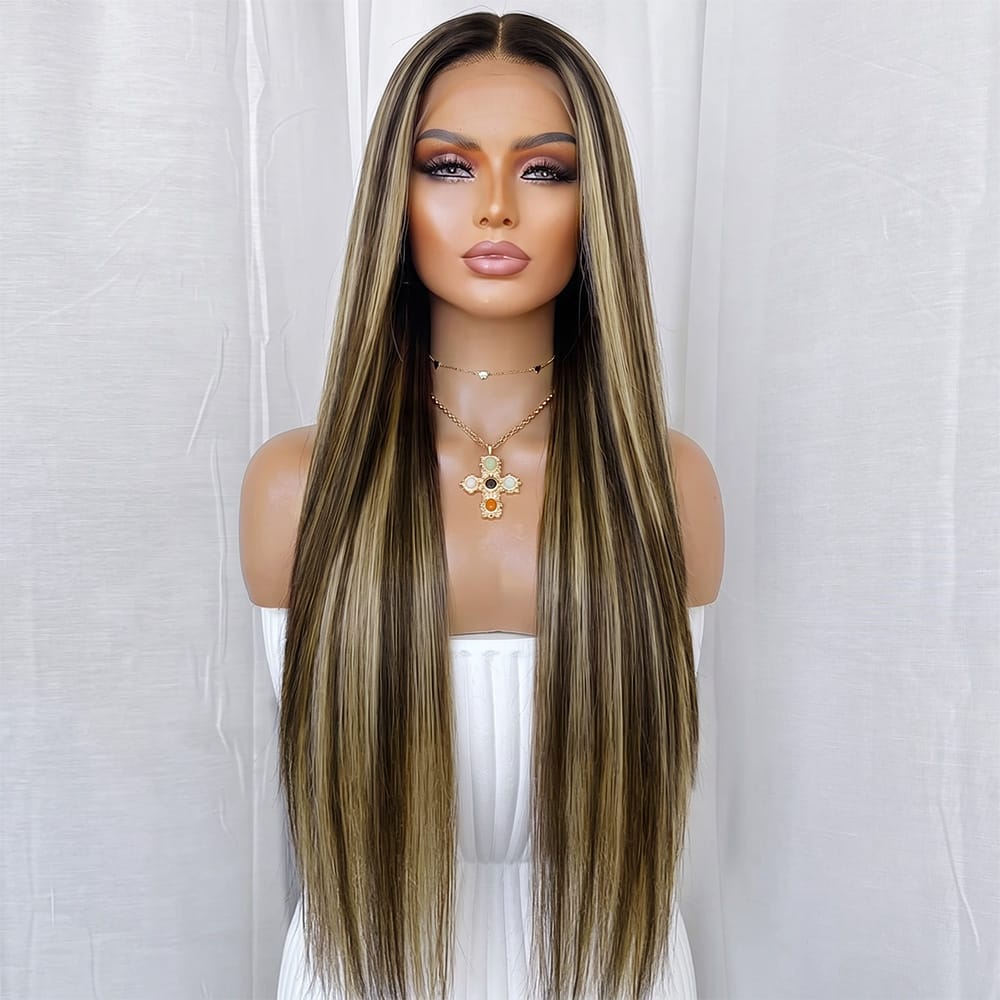 Bone Straight HD Lace Super Natural Lace Frontal Human Hair Wigs aramel Balayage Highlights LINKTOWIG
