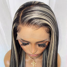 Bone Straight HD Lace Super Natural Lace Frontal Human Hair Wigs Black and grey blended highlights LINKTOWIG