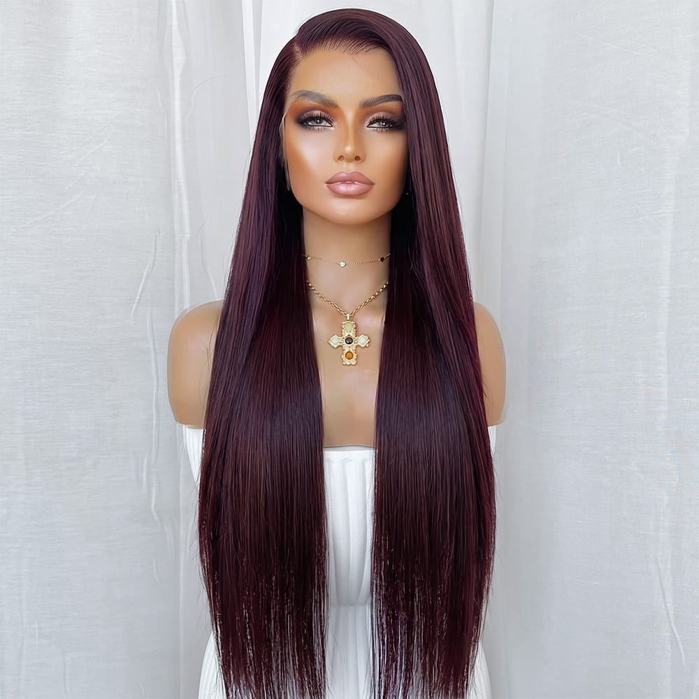 Bone Straight HD Lace Super Natural Lace Frontal Human Hair Wigs Burgundy LINKTOWIG