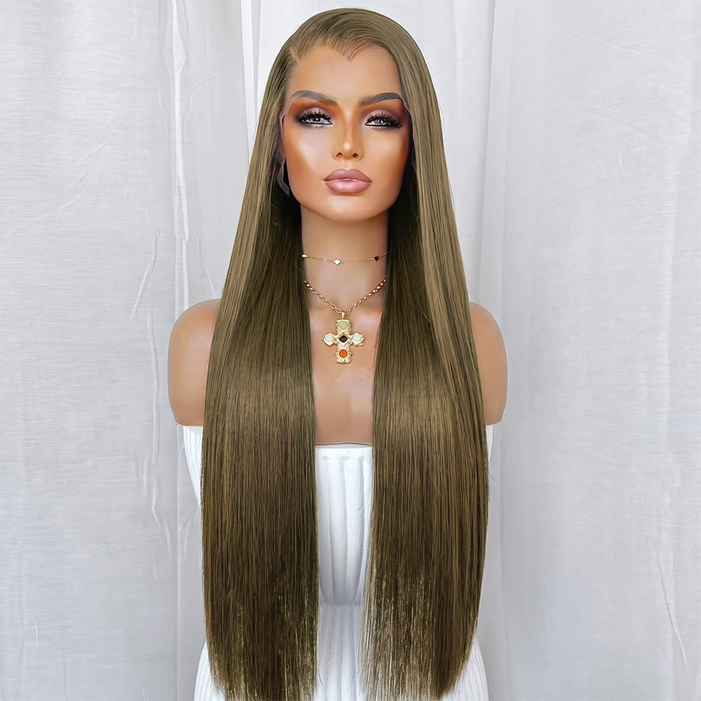 Bone Straight HD Lace Super Natural Lace Frontal Human Hair Wigs Chocolate Brown LINKTOWIG