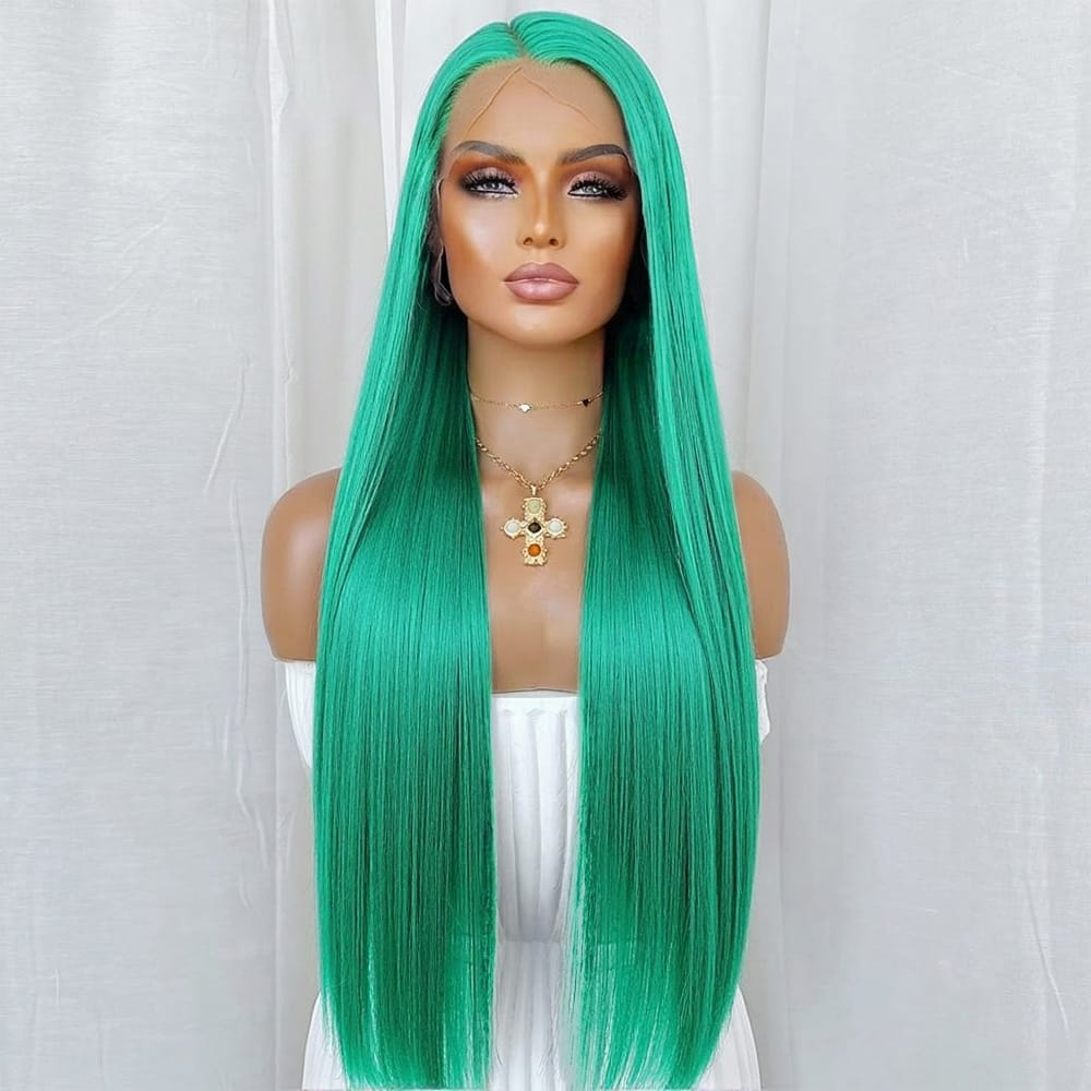 Bone Straight HD Lace Super Natural Lace Frontal Human Hair Wigs Dark Emerald Green LINKTOWIG