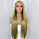 Bone Straight HD Lace Super Natural Lace Frontal Human Hair Wigs Olive Green Blonde LINKTOWIG