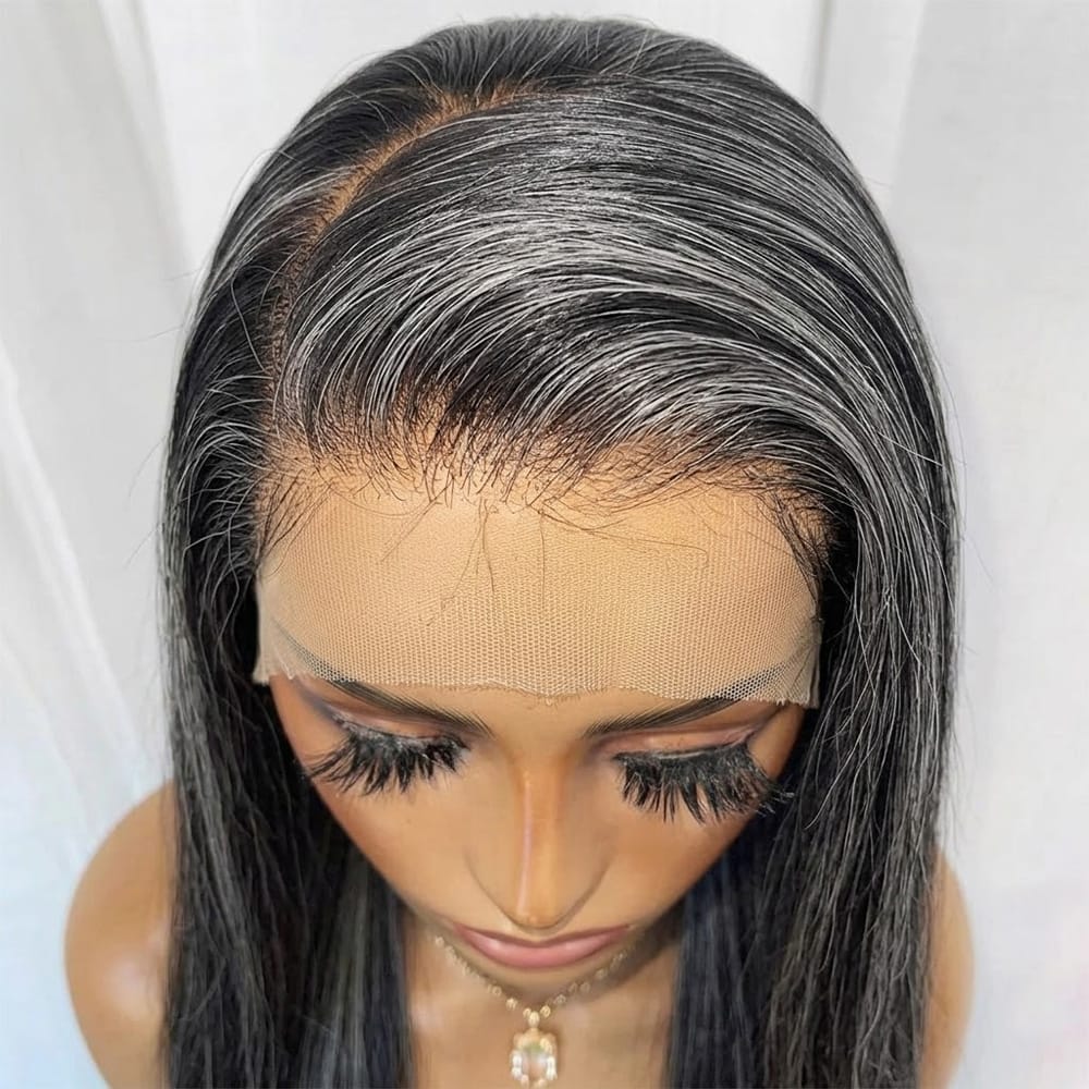 Bone Straight HD Lace Super Natural Lace Frontal Human Hair Wigs Silver Grey LINKTOWIG