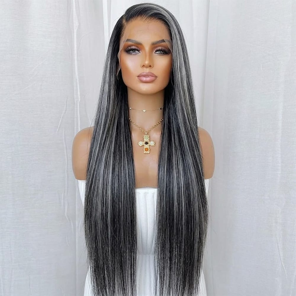 Bone Straight HD Lace Super Natural Lace Frontal Human Hair Wigs Silver Grey LINKTOWIG
