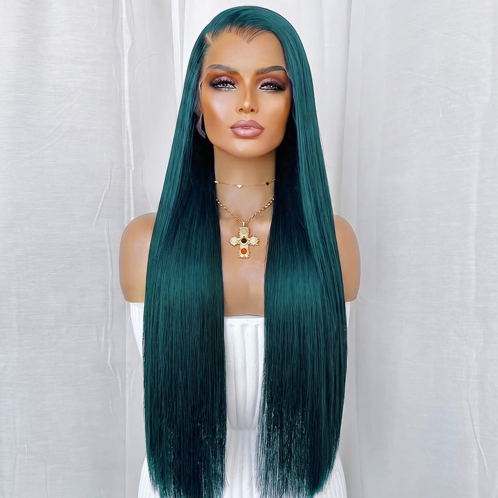 Bone Straight HD Lace Super Natural Lace Frontal Human Hair Wigs Teal Green LINKTOWIG