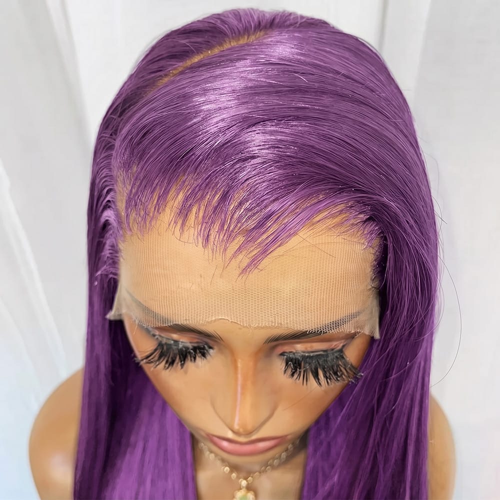 Bone Straight HD Lace Super Natural Lace Frontal Human Hair Wigs Violet Purple LINKTOWIG