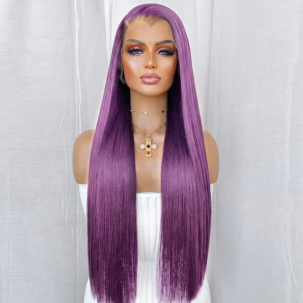 Bone Straight HD Lace Super Natural Lace Frontal Human Hair Wigs Violet Purple LINKTOWIG
