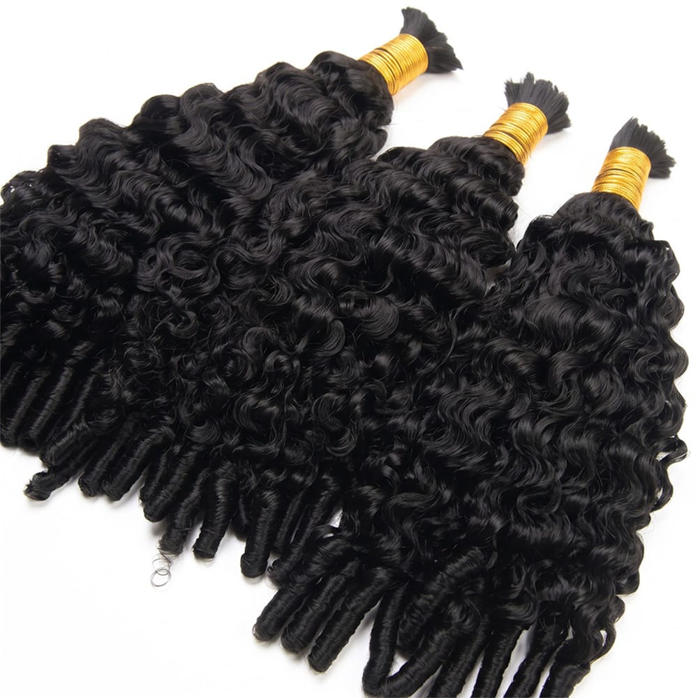 Burmese Curly 100% Raw Virgin  Human Hair Bundles - (No Weft) Bulk Hair  3 Bundles / Black LINKTOWIG