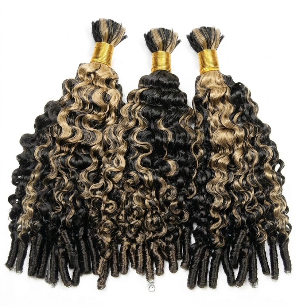 Burmese Curly 100% Raw Virgin  Human Hair Bundles - (No Weft) Bulk Hair  3 Bundles / Black and grey blended highlights LINKTOWIG