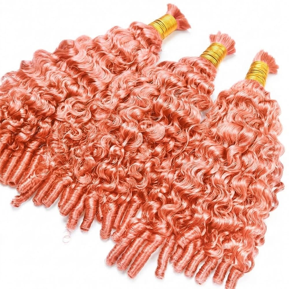Burmese Curly 100% Raw Virgin  Human Hair Bundles - (No Weft) Bulk Hair  3 Bundles / Bubblegum Pink LINKTOWIG