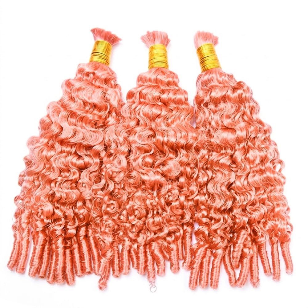 Burmese Curly 100% Raw Virgin  Human Hair Bundles - (No Weft) Bulk Hair  3 Bundles / Bubblegum Pink LINKTOWIG