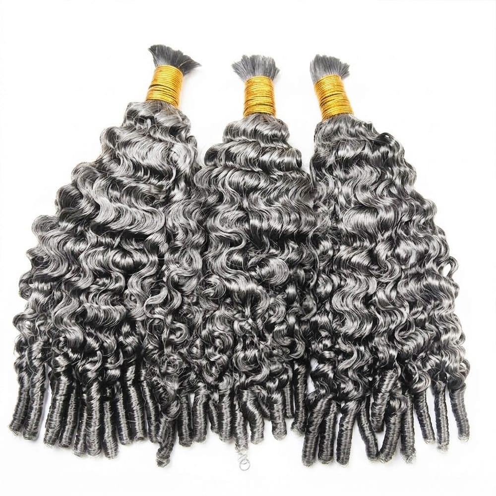 Burmese Curly 100% Raw Virgin  Human Hair Bundles - (No Weft) Bulk Hair  3 Bundles / Charcoal Grey LINKTOWIG
