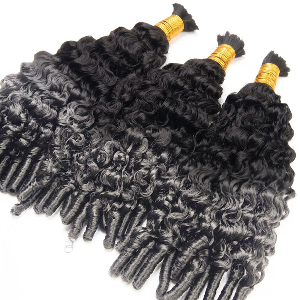 Burmese Curly 100% Raw Virgin  Human Hair Bundles - (No Weft) Bulk Hair  3 Bundles / Dark Roots LINKTOWIG
