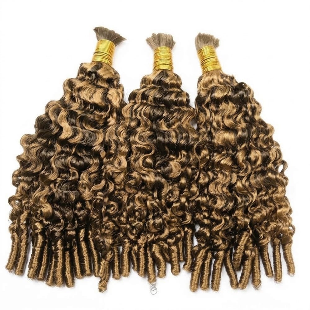 Burmese Curly 100% Raw Virgin  Human Hair Bundles - (No Weft) Bulk Hair  3 Bundles / Honey Brown LINKTOWIG