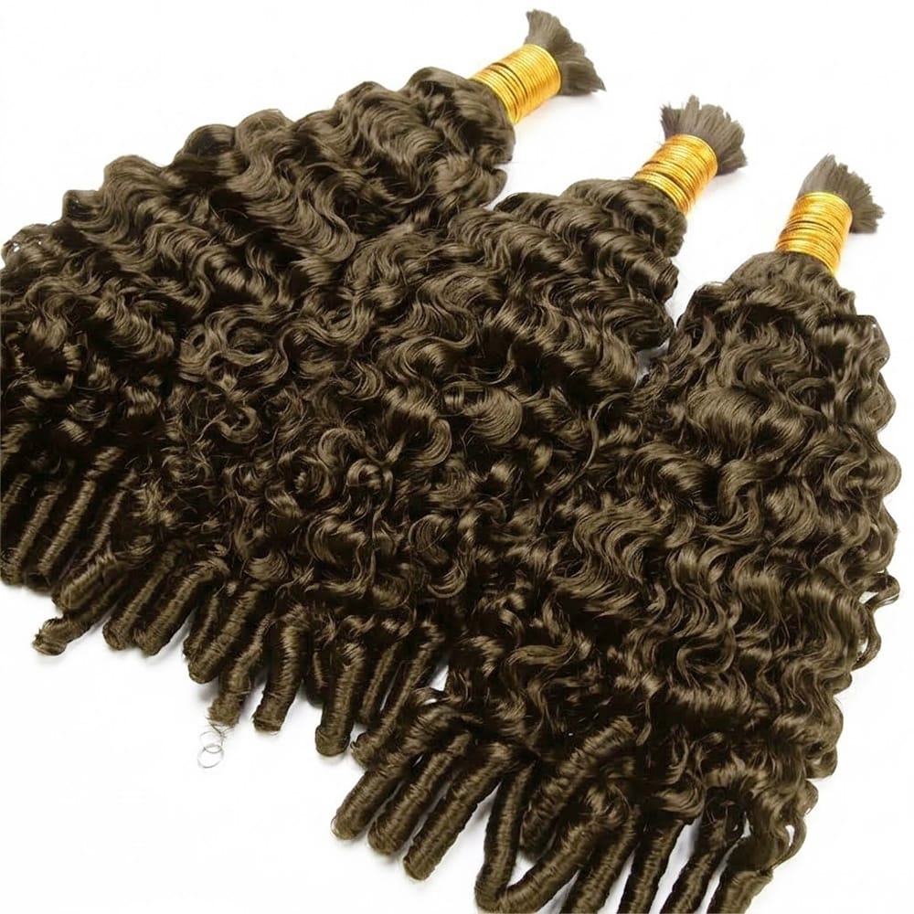 Burmese Curly 100% Raw Virgin  Human Hair Bundles - (No Weft) Bulk Hair  3 Bundles / Medium Chestnut Brown LINKTOWIG