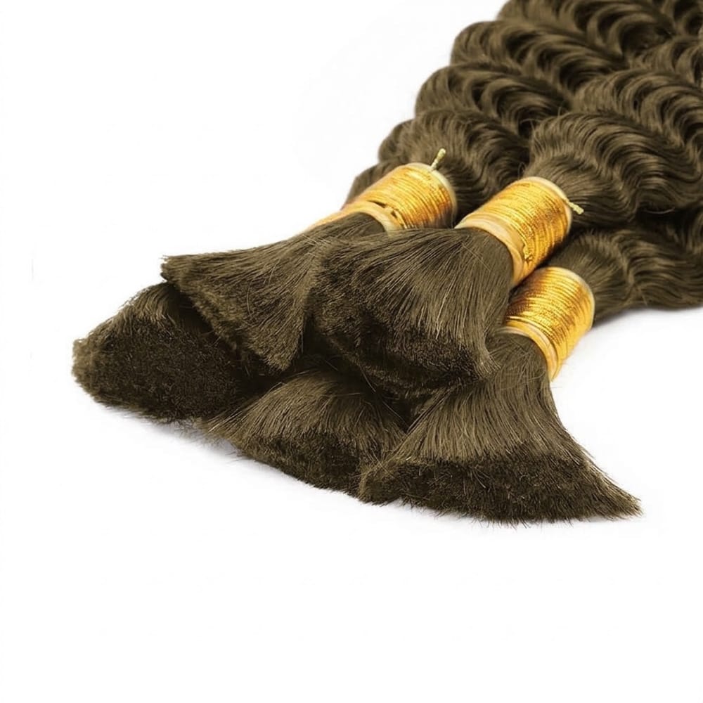 Burmese Curly 100% Raw Virgin  Human Hair Bundles - (No Weft) Bulk Hair  3 Bundles / Medium Chestnut Brown LINKTOWIG