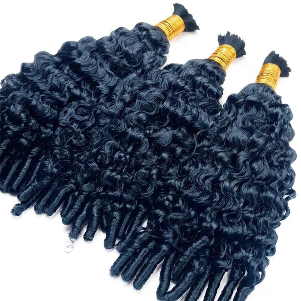 Burmese Curly 100% Raw Virgin  Human Hair Bundles - (No Weft) Bulk Hair  3 Bundles / Midnight Blue LINKTOWIG