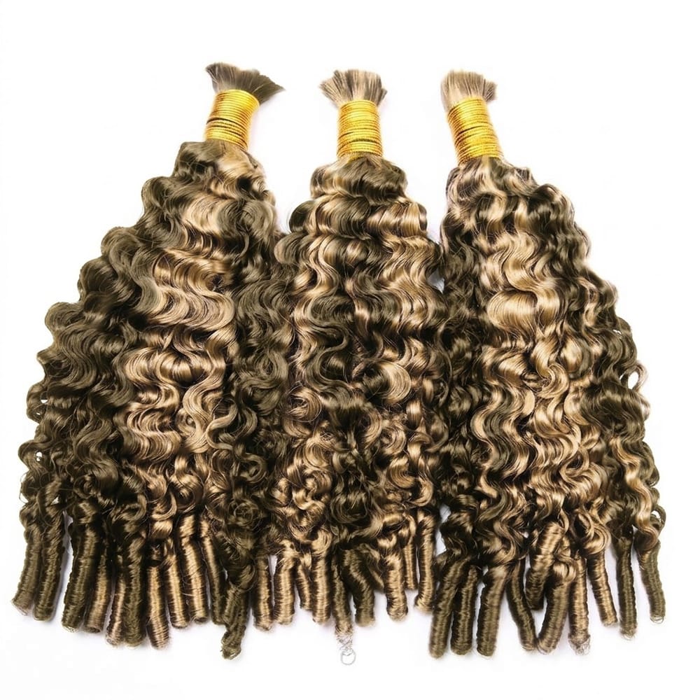 Burmese Curly 100% Raw Virgin  Human Hair Bundles - (No Weft) Bulk Hair  3 Bundles / Piano Highlight Silver Grey LINKTOWIG