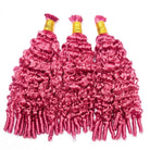 Burmese Curly 100% Raw Virgin  Human Hair Bundles - (No Weft) Bulk Hair  3 Bundles / pink LINKTOWIG