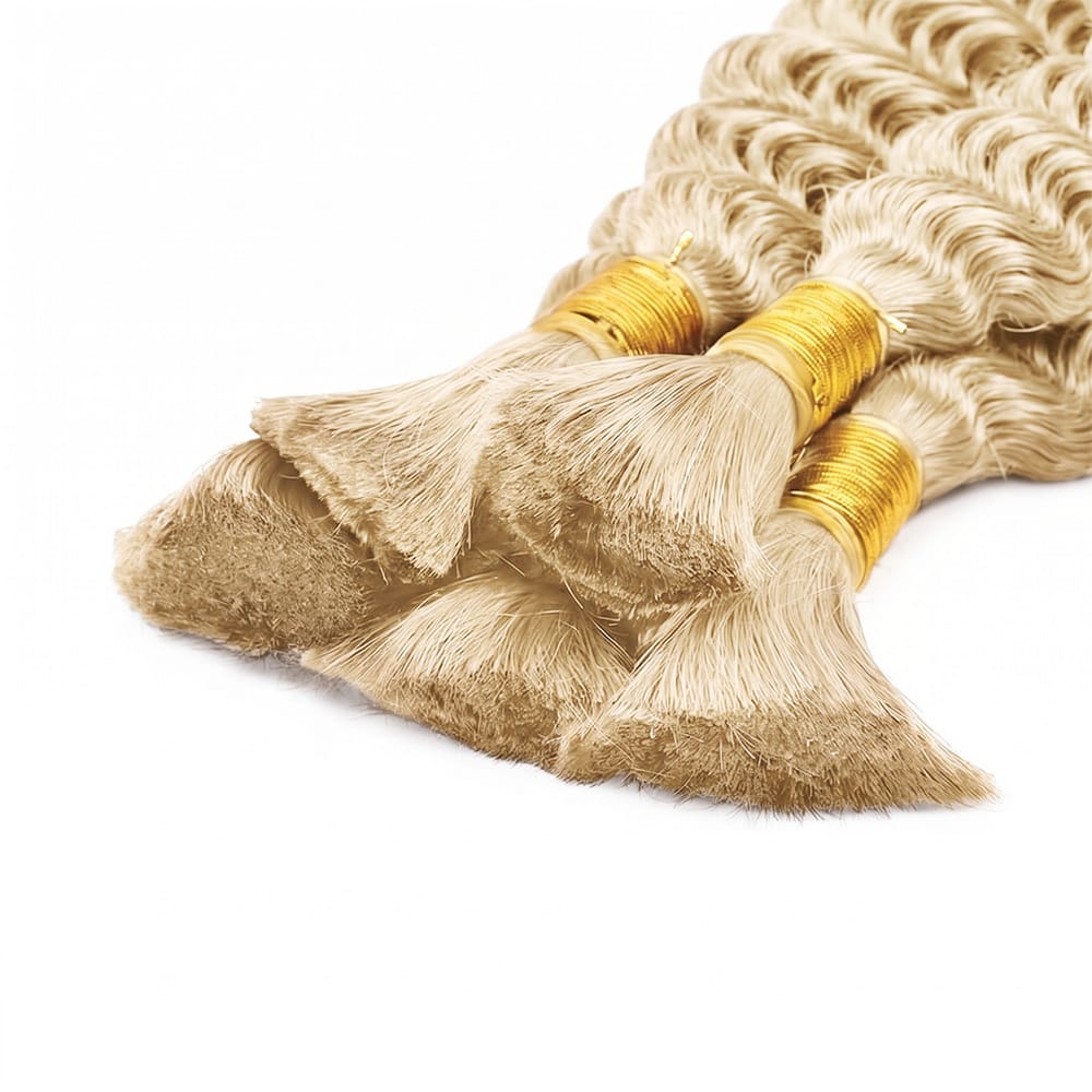 Burmese Curly 100% Raw Virgin  Human Hair Bundles - (No Weft) Bulk Hair  3 Bundles / Platinum Blonde LINKTOWIG