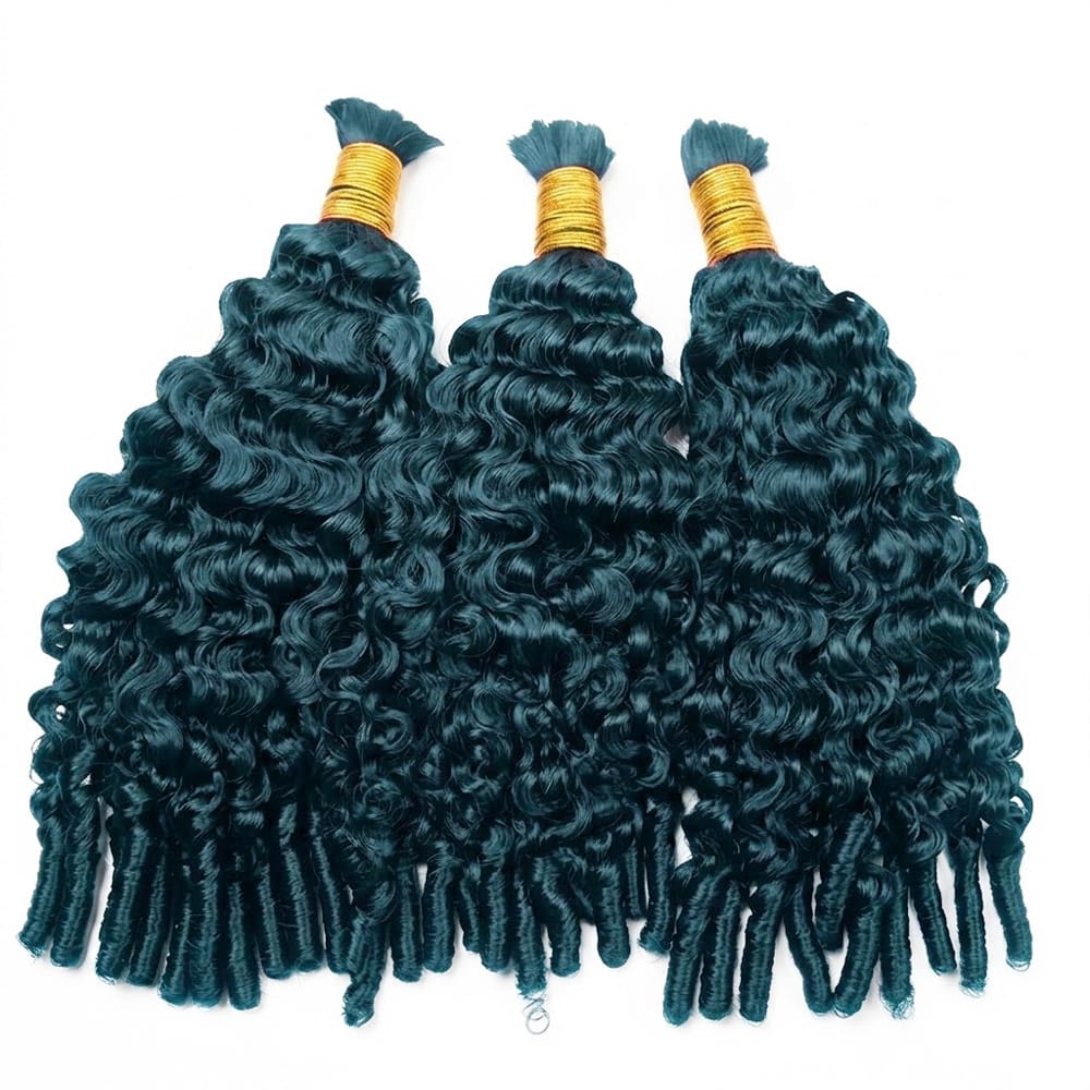 Burmese Curly 100% Raw Virgin  Human Hair Bundles - (No Weft) Bulk Hair  3 Bundles / Teal Green LINKTOWIG