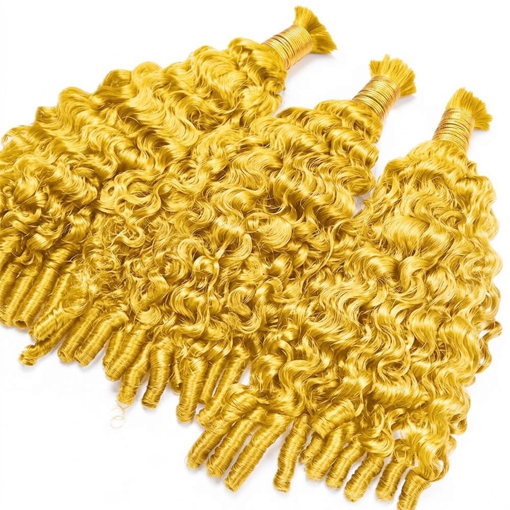 Burmese Curly 100% Raw Virgin  Human Hair Bundles - (No Weft) Bulk Hair  3 Bundles / Yellow LINKTOWIG