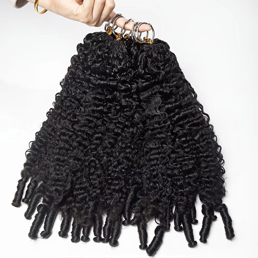 Burmese Curly Hair Bundles / Feather Hair Extensions — 100% Virgin Human Hair / Black LINKTOWIG