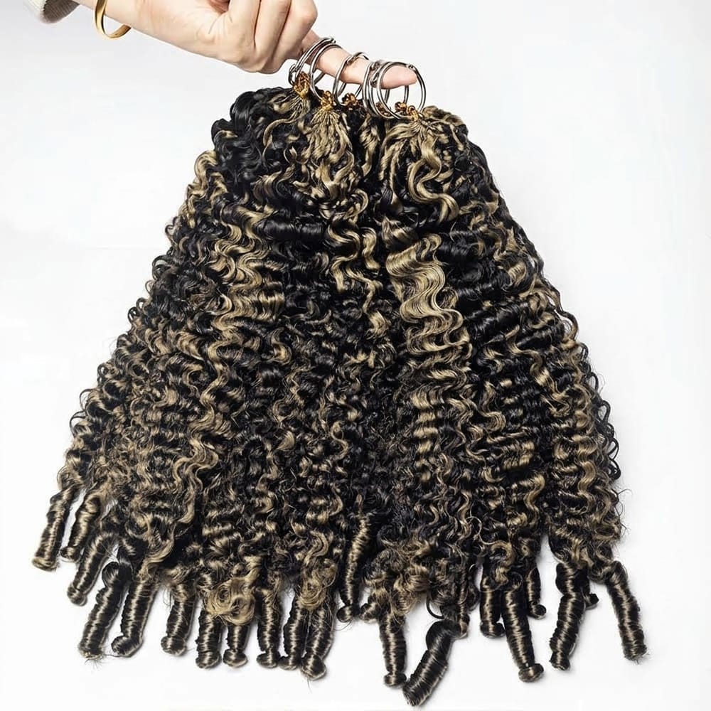 Burmese Curly Hair Bundles / Feather Hair Extensions — 100% Virgin Human Hair / Black and grey blended highlights LINKTOWIG