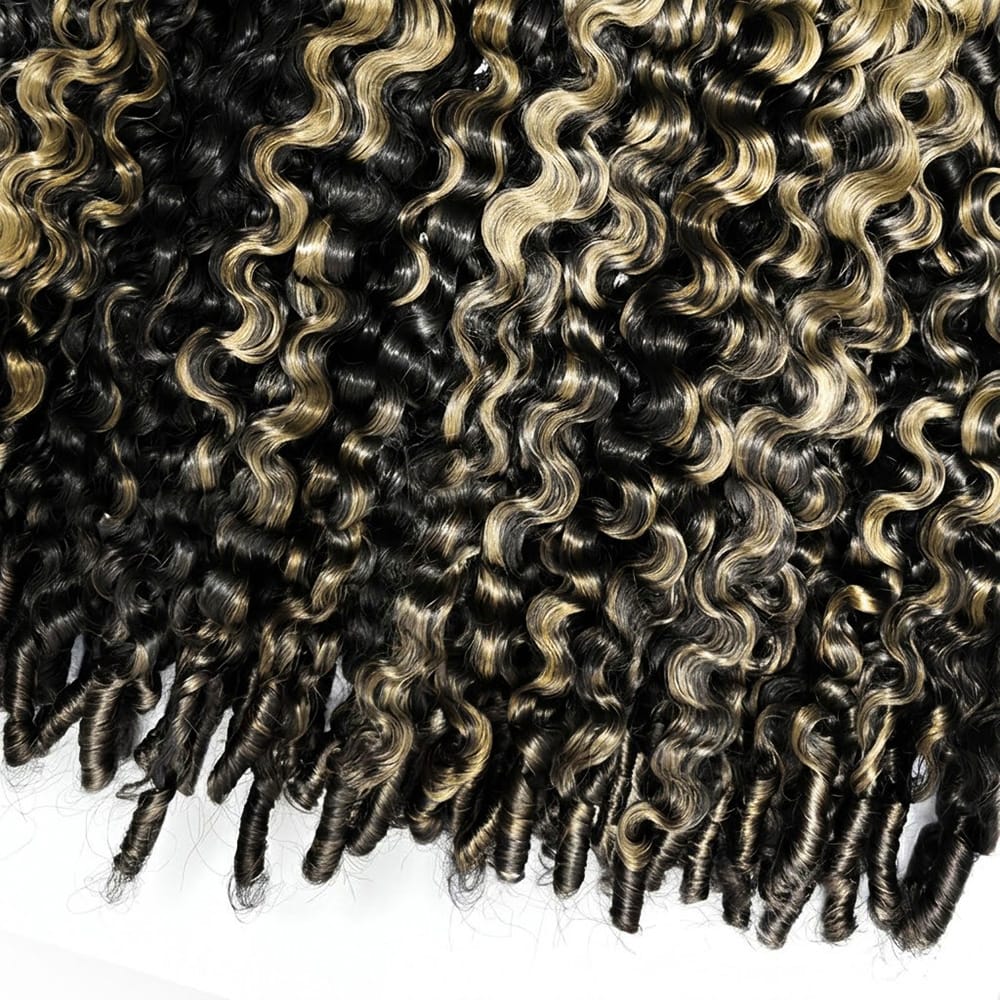 Burmese Curly Hair Bundles / Feather Hair Extensions — 100% Virgin Human Hair / Black and grey blended highlights LINKTOWIG