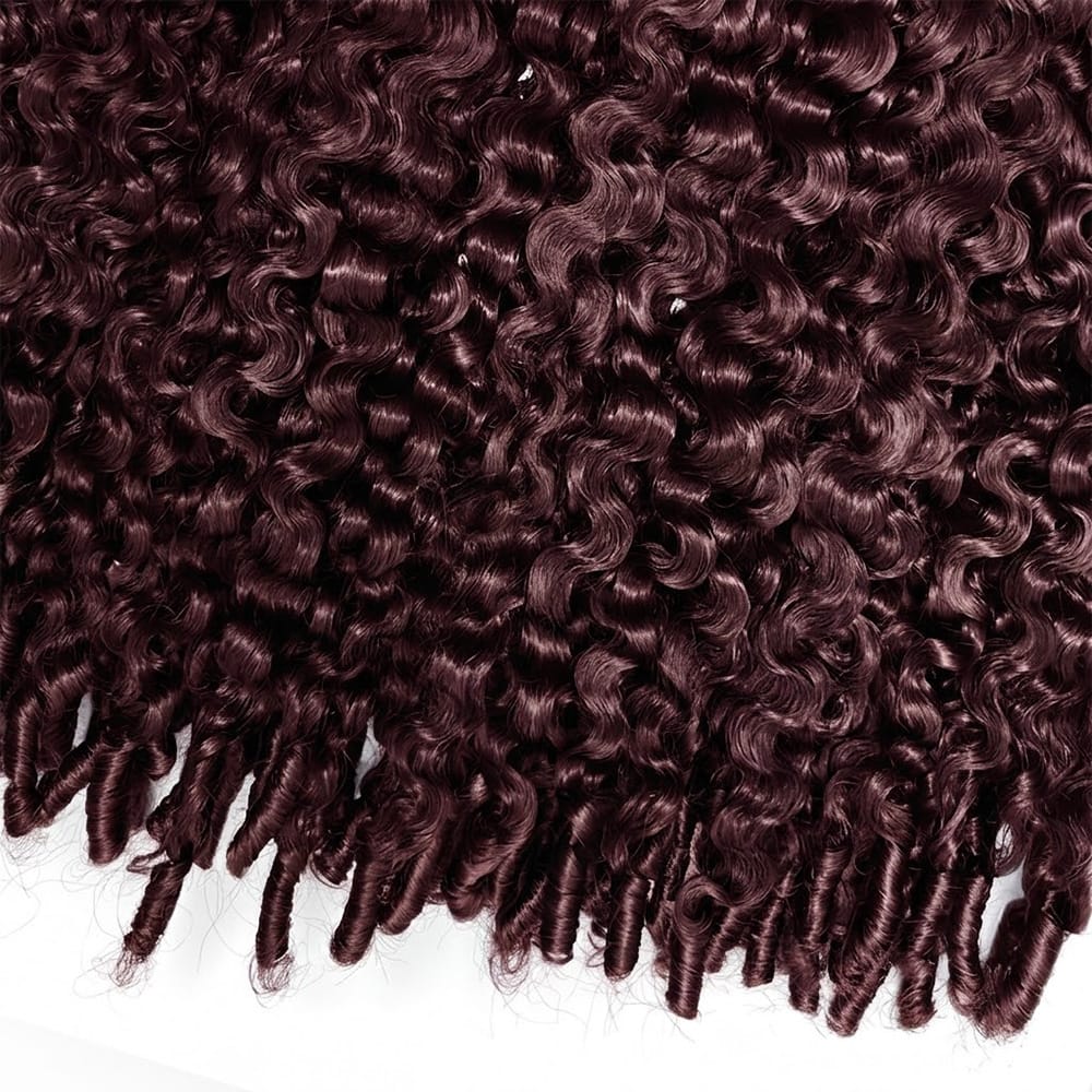 Burmese Curly Hair Bundles / Feather Hair Extensions — 100% Virgin Human Hair / Burgundy LINKTOWIG