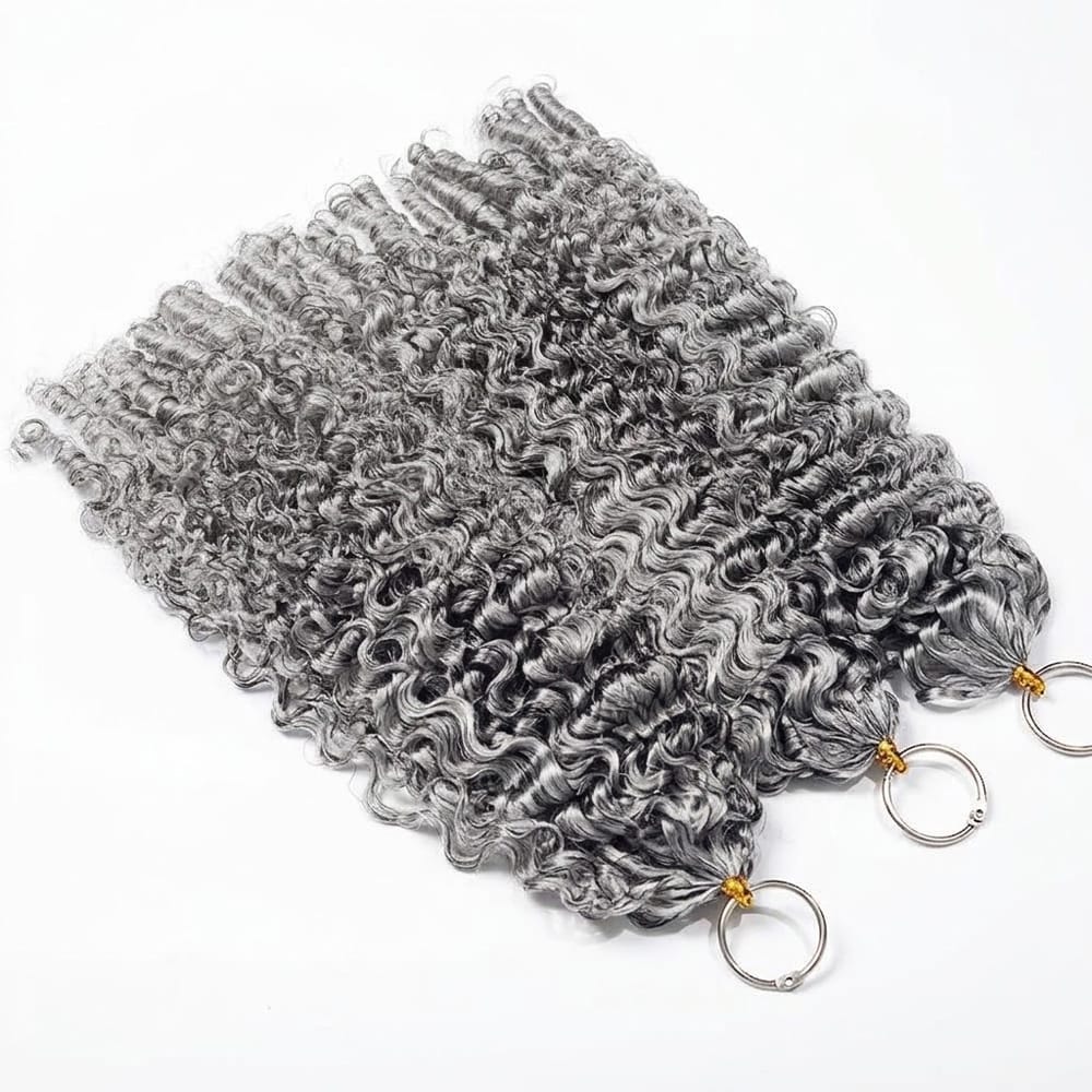 Burmese Curly Hair Bundles / Feather Hair Extensions — 100% Virgin Human Hair / Charcoal Grey LINKTOWIG
