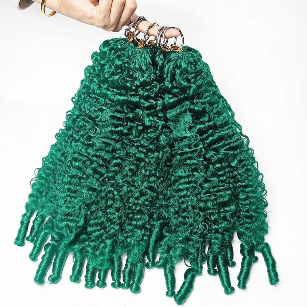 Burmese Curly Hair Bundles / Feather Hair Extensions — 100% Virgin Human Hair / Dark Emerald Green LINKTOWIG
