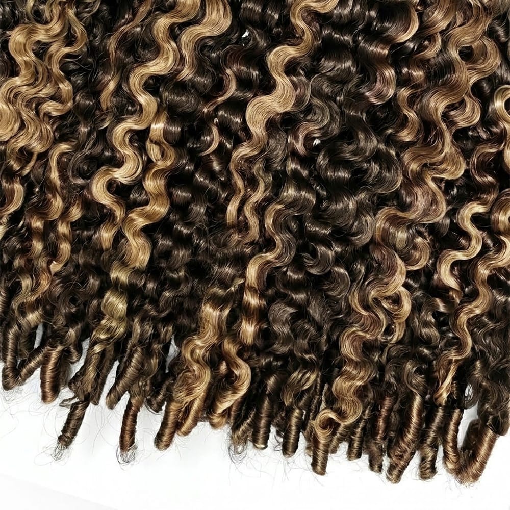 Burmese Curly Hair Bundles / Feather Hair Extensions — 100% Virgin Human Hair / Honey Blonde Highlights LINKTOWIG