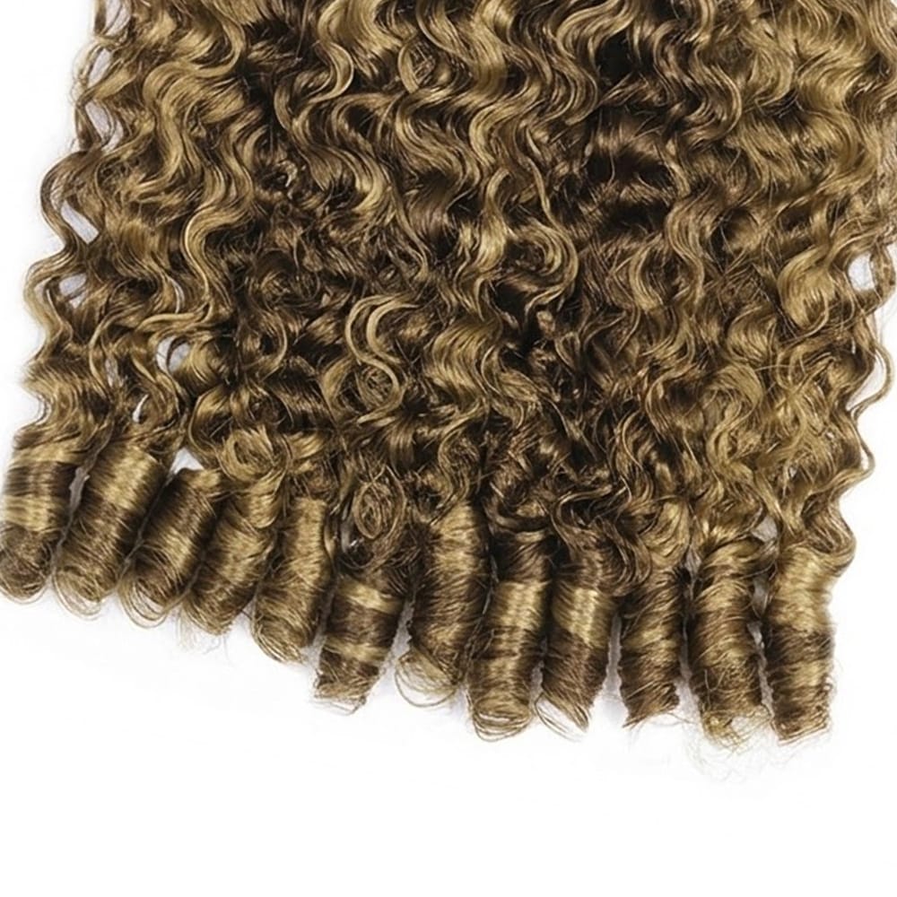 Burmese Curly Hair Bundles / Feather Hair Extensions — 100% Virgin Human Hair / Honey Brown LINKTOWIG