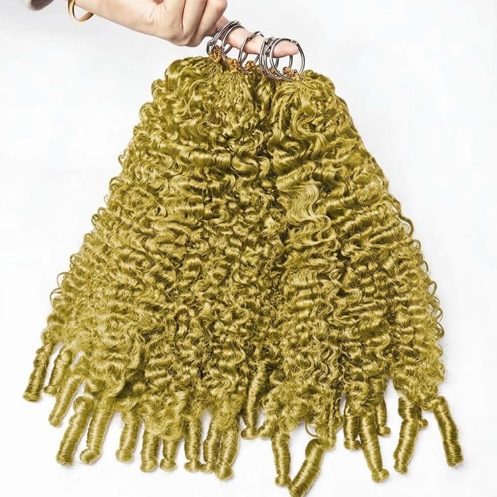 Burmese Curly Hair Bundles / Feather Hair Extensions — 100% Virgin Human Hair / Olive Green Blonde LINKTOWIG